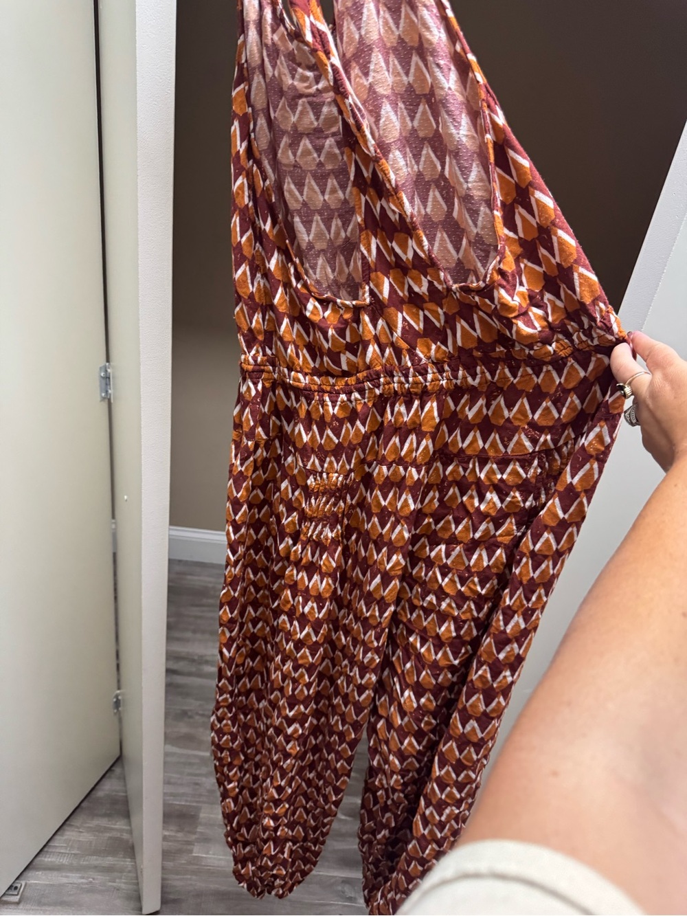 Anthro Women's Printed Harem Jumpsuit - Rust Geo